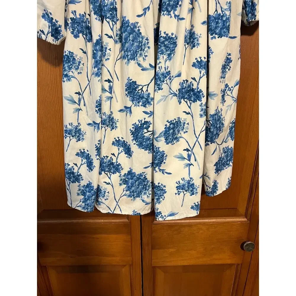 Abercrombie & Fitch Emerson Poplin Puff Sleeve Mini Dress Blue Floral Size MT - Picture 4 of 12